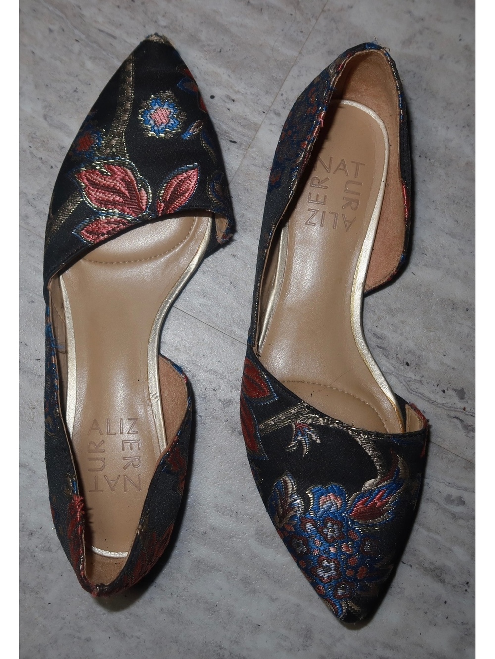 Boho Black Floral Brocade Tapestry Pointed Toe Ballet Flats